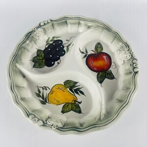Regina Collection 3 Section 10 1/8” Fruit Decor Serving Plate Lauren Home Trends